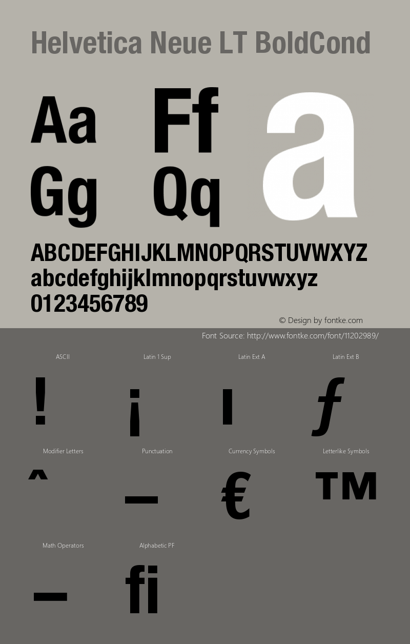 Helvetica Neue LT BoldCond Version 006.000 Font Sample