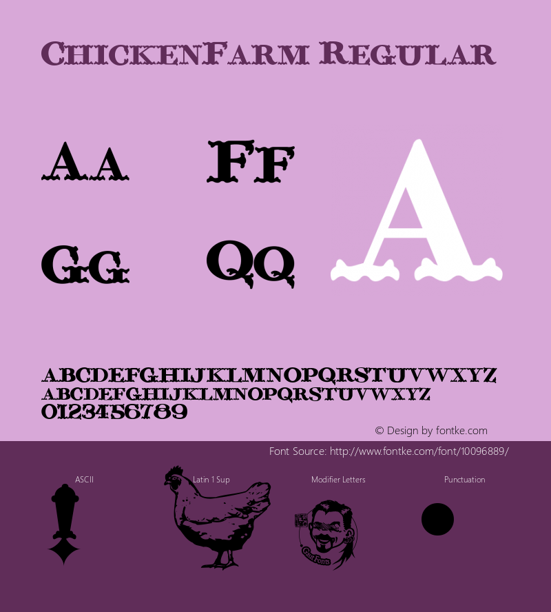 ChickenFarm Regular Macromedia Fontographer 4.1.5 10/23/01 Font Sample