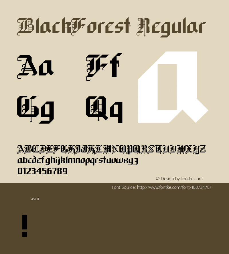 BlackForest Regular Converted from C:\UP\BLKFORST.TF1 by ALLTYPE Font Sample