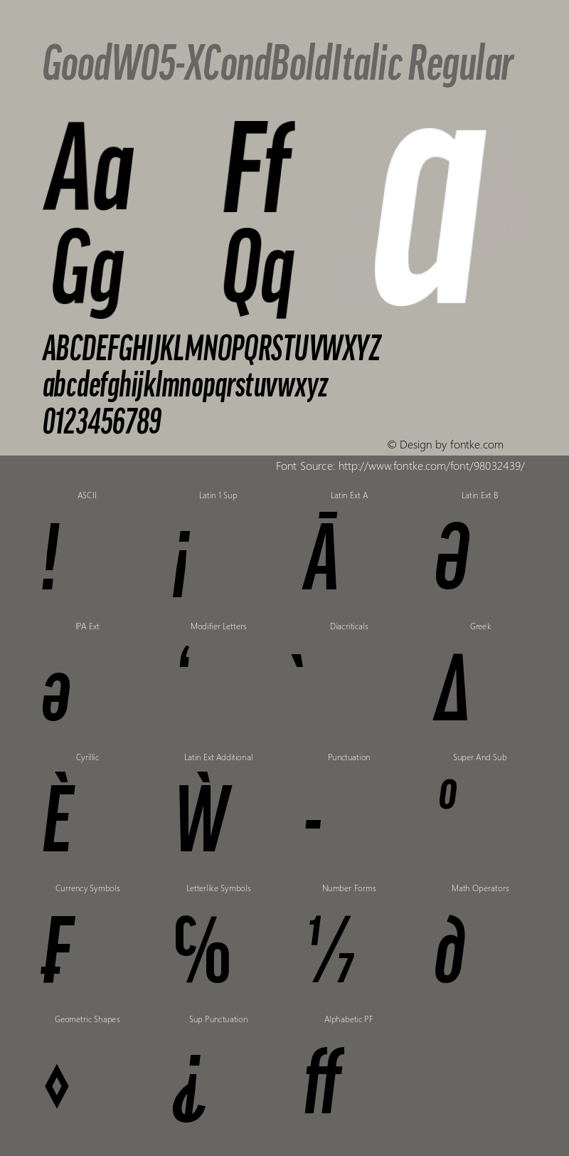 Good W05 XCond Bold Italic Version 7.504 Font Sample