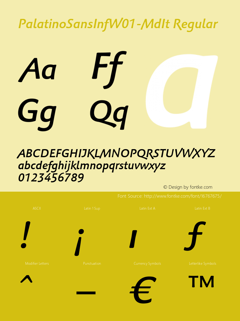 PalatinoSansInfW01-MdIt Regular Version 2.1 Font Sample