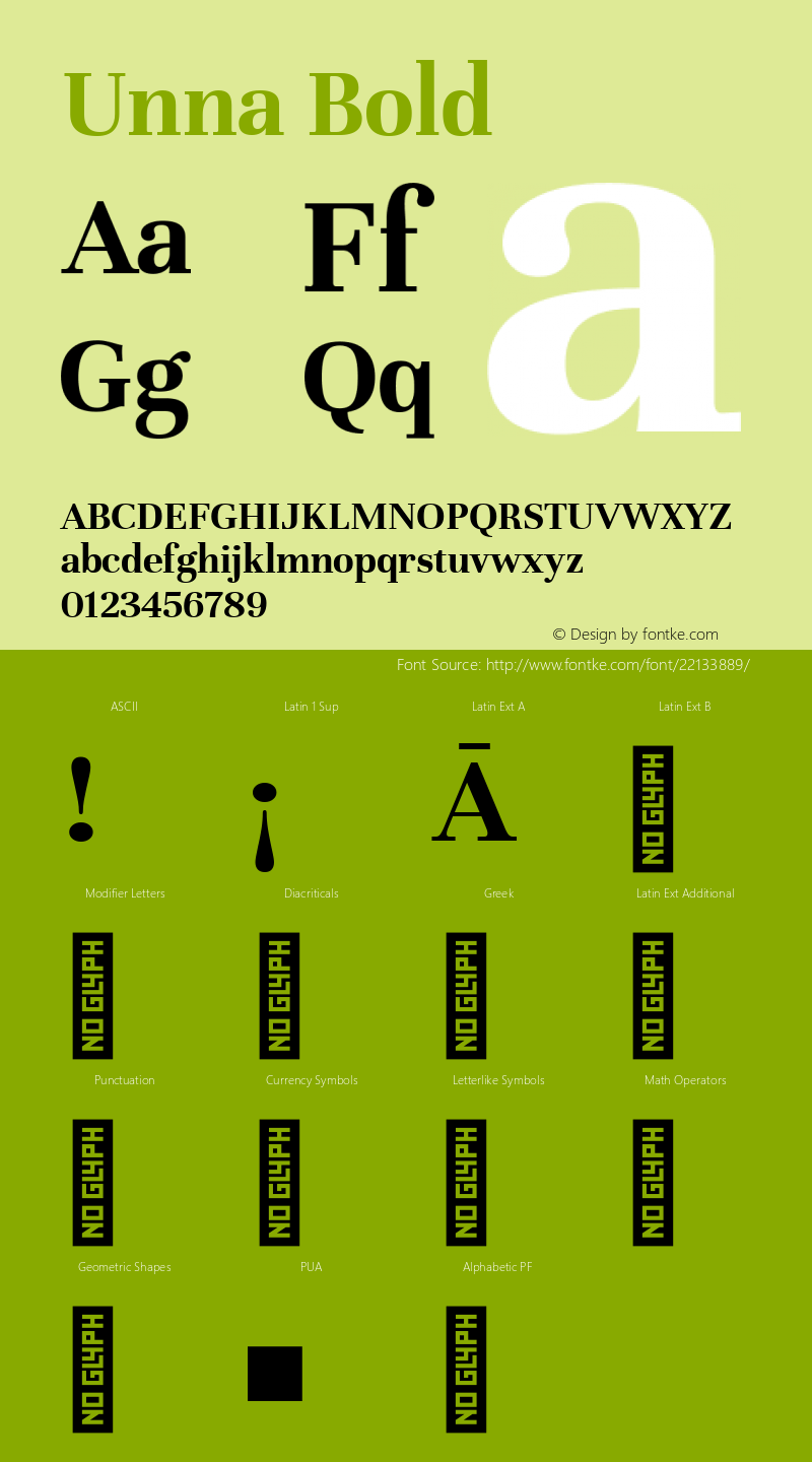 Unna Bold Version 2.007; ttfautohint (v1.5) Font Sample