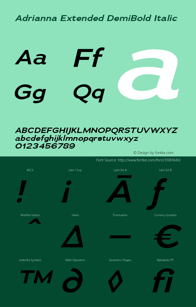 AdriannaExtended-DemiBoldItalic Version 3.001 Font Sample