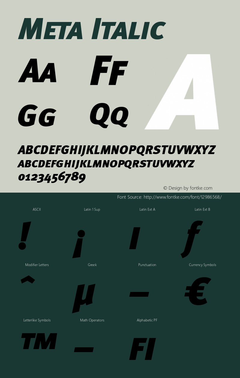 Meta Italic 004.301 Font Sample