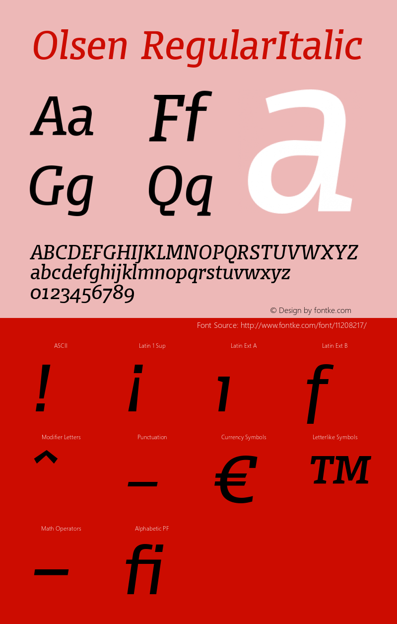 Olsen RegularItalic Version 004.301 Font Sample