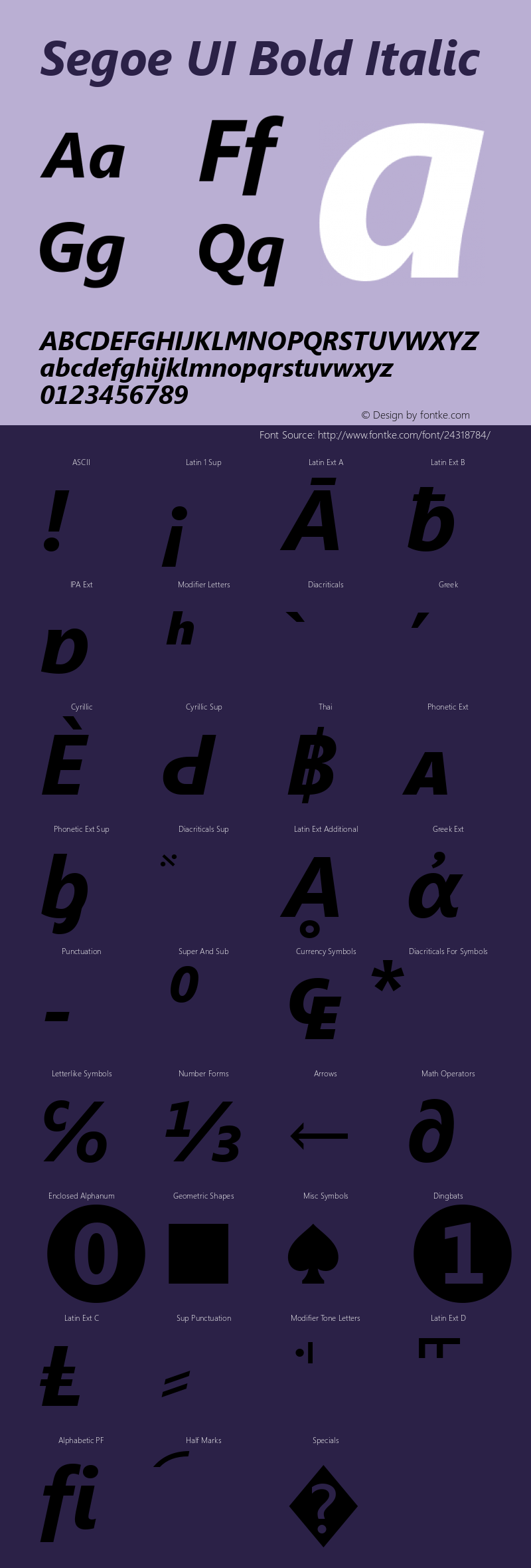 Segoe UI Bold Italic Version 5.05 Font Sample