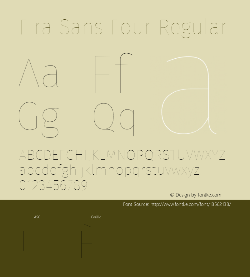 Fira Sans Four Regular Version 4.203;PS 004.203;hotconv 1.0.88;makeotf.lib2.5.64775; ttfautohint (v1.4.1) Font Sample