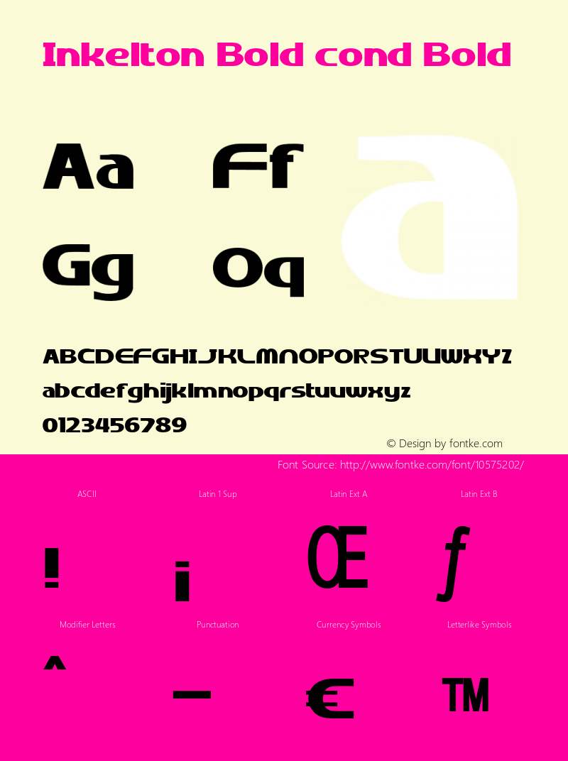 Inkelton Bold cond Bold Version 1.000 Font Sample