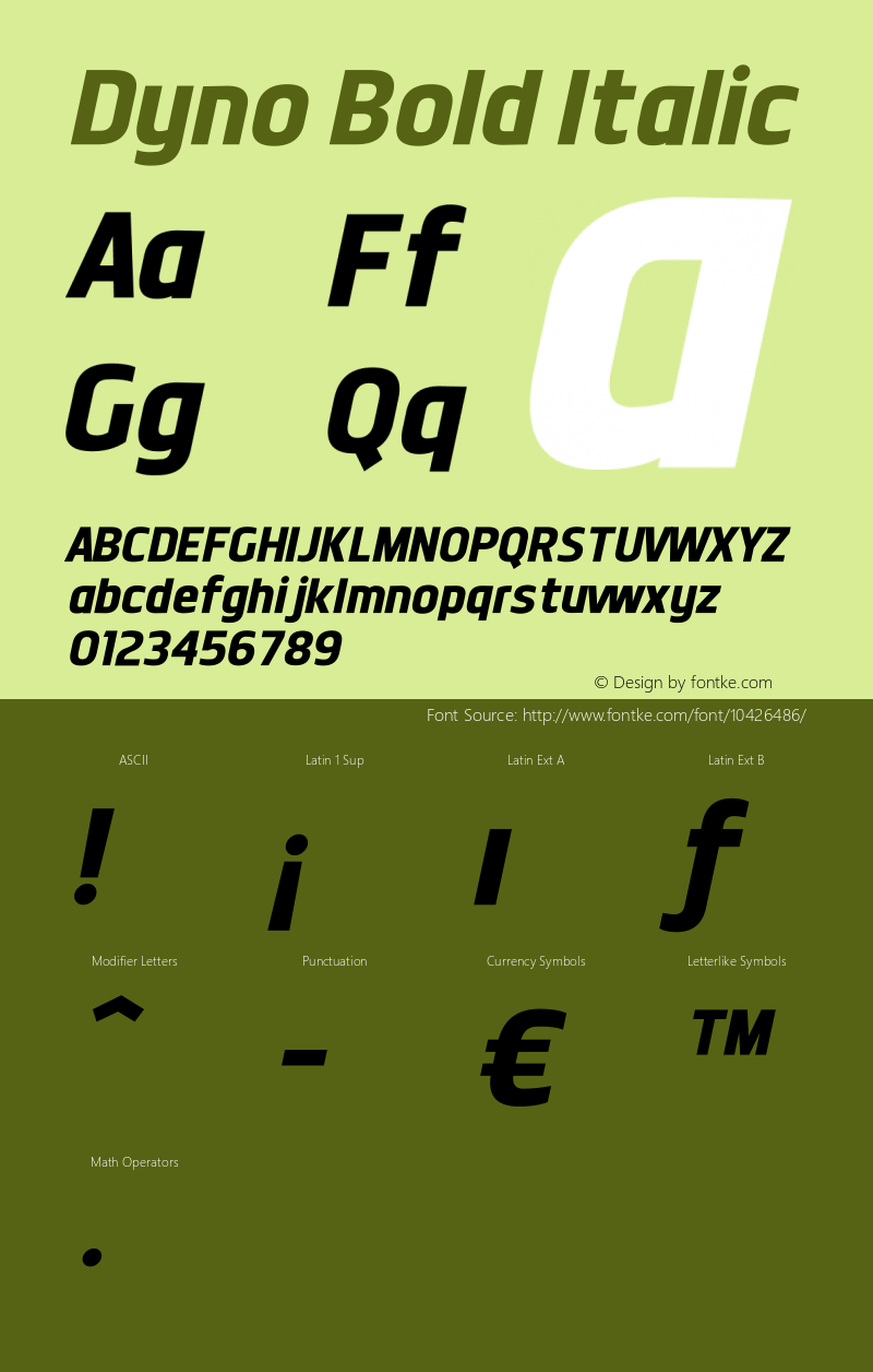 Dyno Bold Italic v1.1 - 2/17/2012 Font Sample