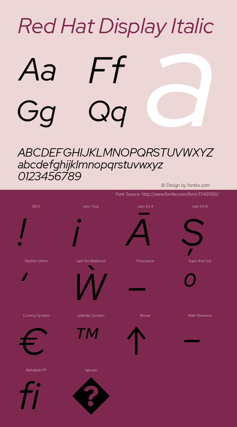 Red Hat Display It Version 1.005; Red Hat Display Italic Font Sample