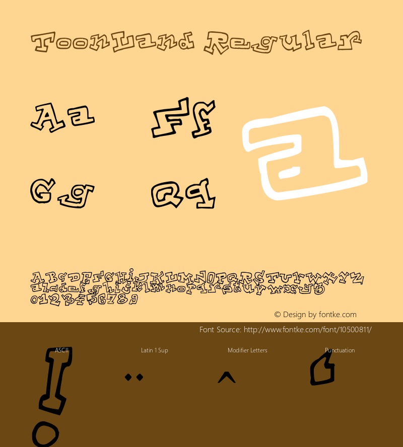 ToonLand Regular Version 1.00 July 28, 2010, initial release Font Sample