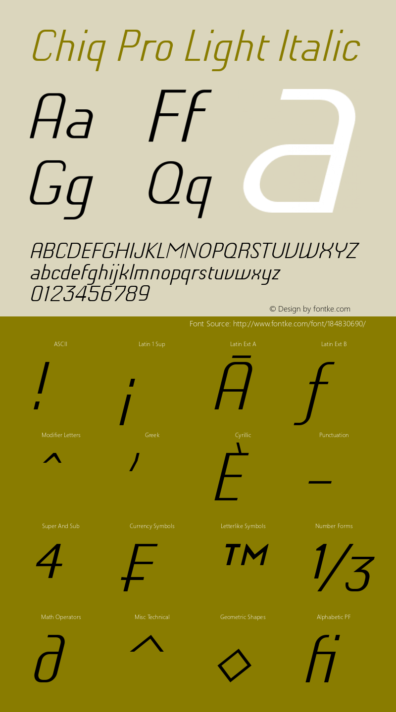 Chiq Pro Light Italic Version 1.007图片样张