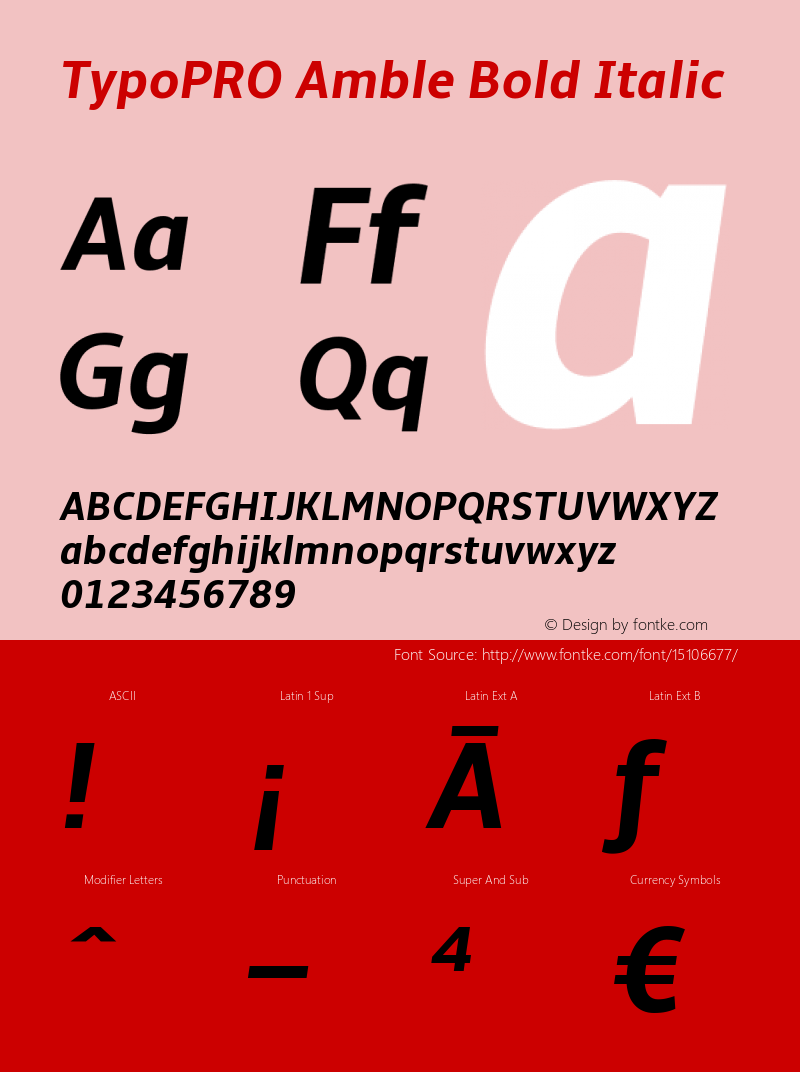 TypoPRO Amble Bold Italic Version 1.00000; 2009 Font Sample