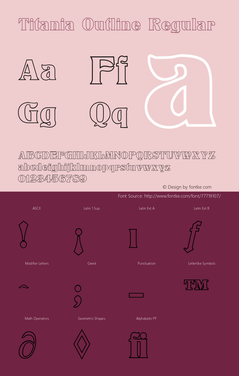 TitaniaOutline Version 1.000 Font Sample