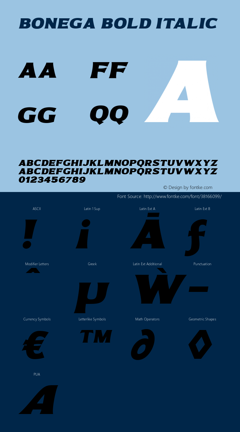 Bonega Bold Italic Version 1.000 Font Sample