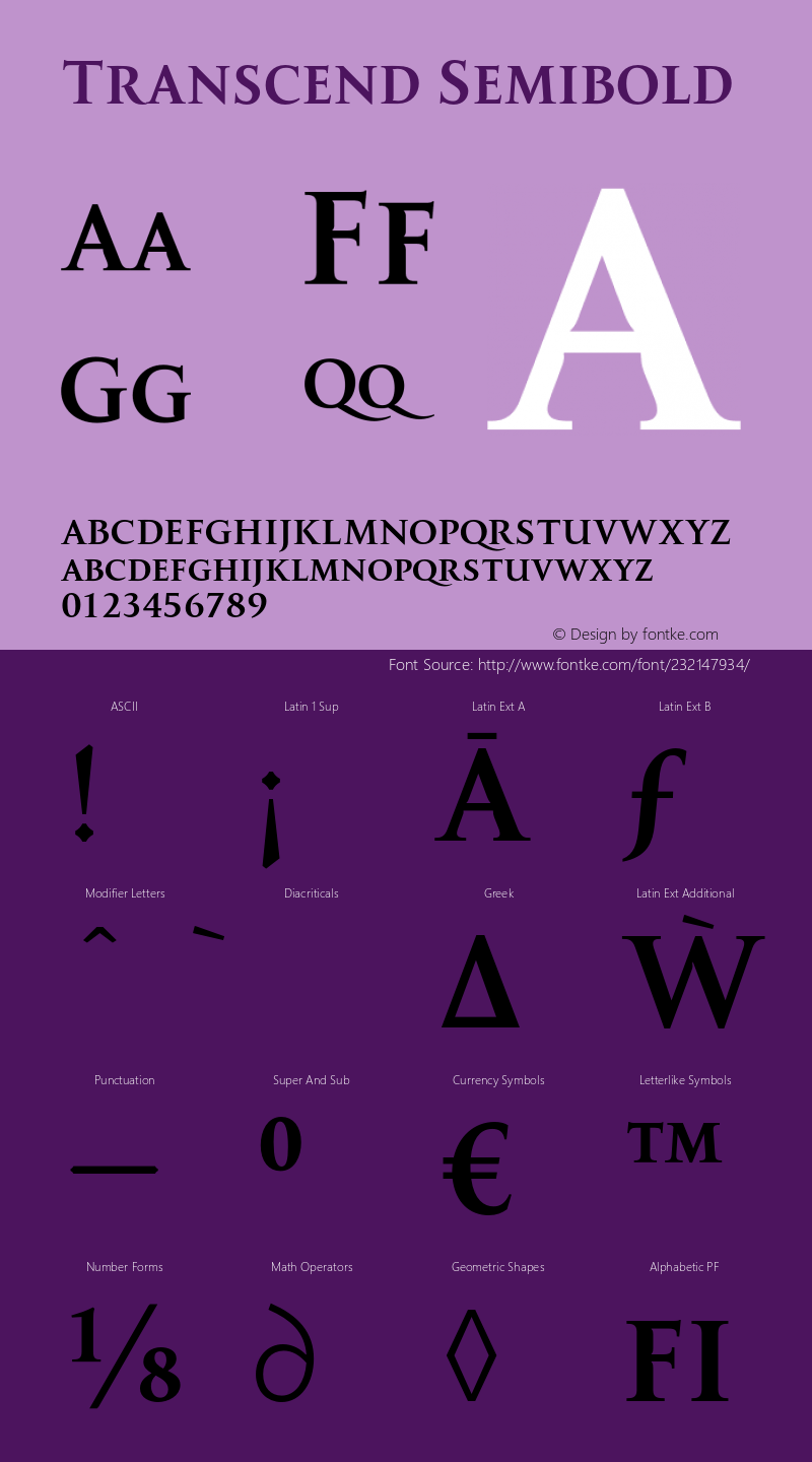Transcend Semibold Version 1.000;hotconv 1.0.109;makeotfexe 2.5.65596图片样张