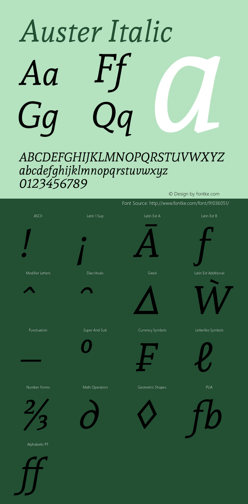 Auster-Italic Version 1.000 Font Sample