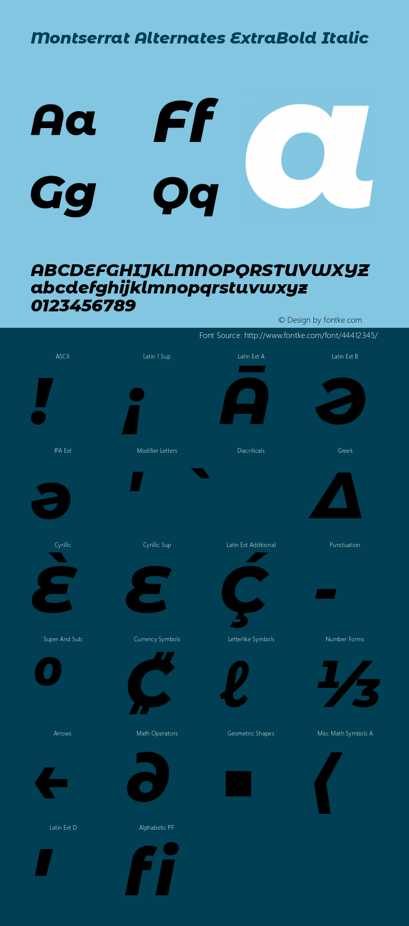 Montserrat Alternates ExtraBold Italic Version 7.200 Font Sample