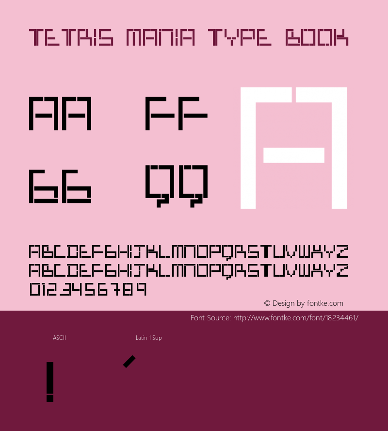 Tetris Mania Type Book Version 1.000 2010 initial r Font Sample