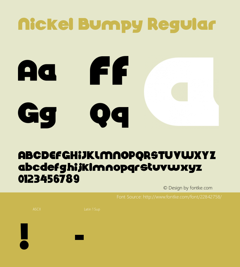 Nickel Bumpy Version 1.00 October 21, 2012, initial release Font Sample