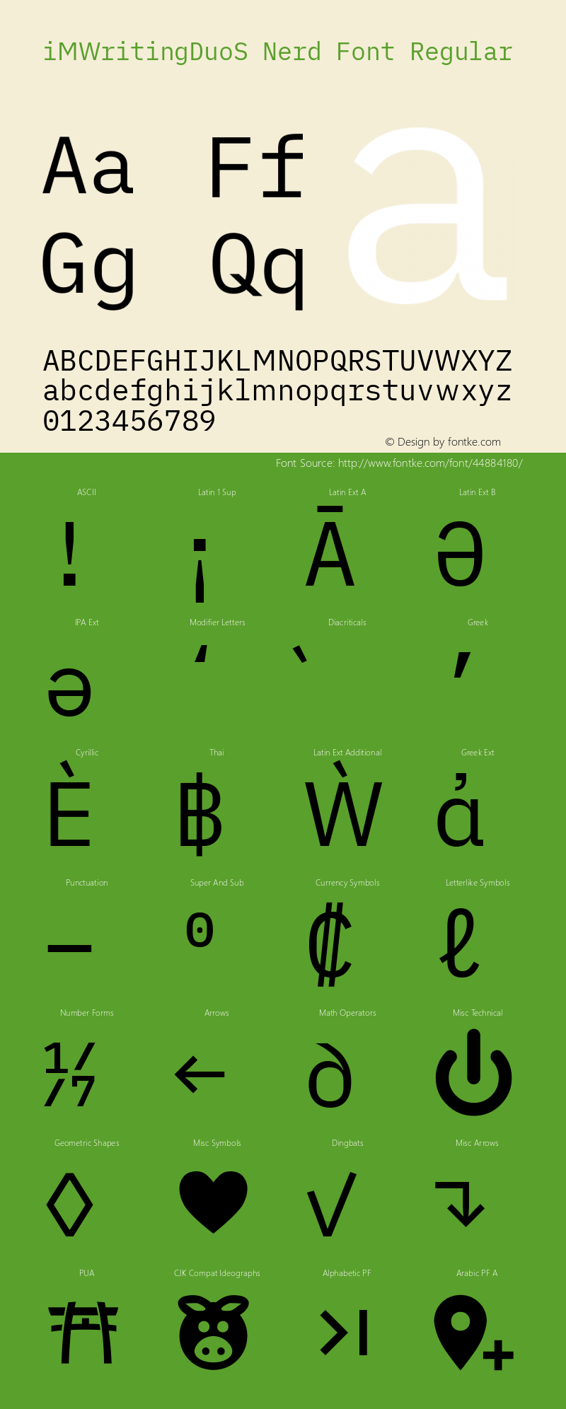 iM Writing Duo S Regular Nerd Font Complete Version 2.000 Font Sample