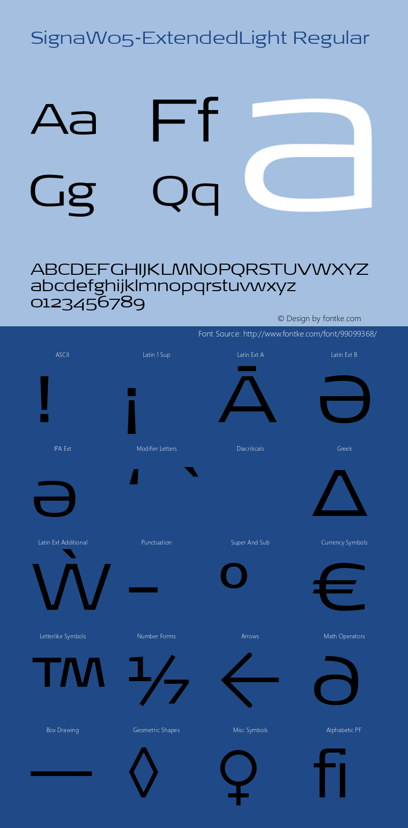 Signa W05 Extended Light Version 7.504 Font Sample