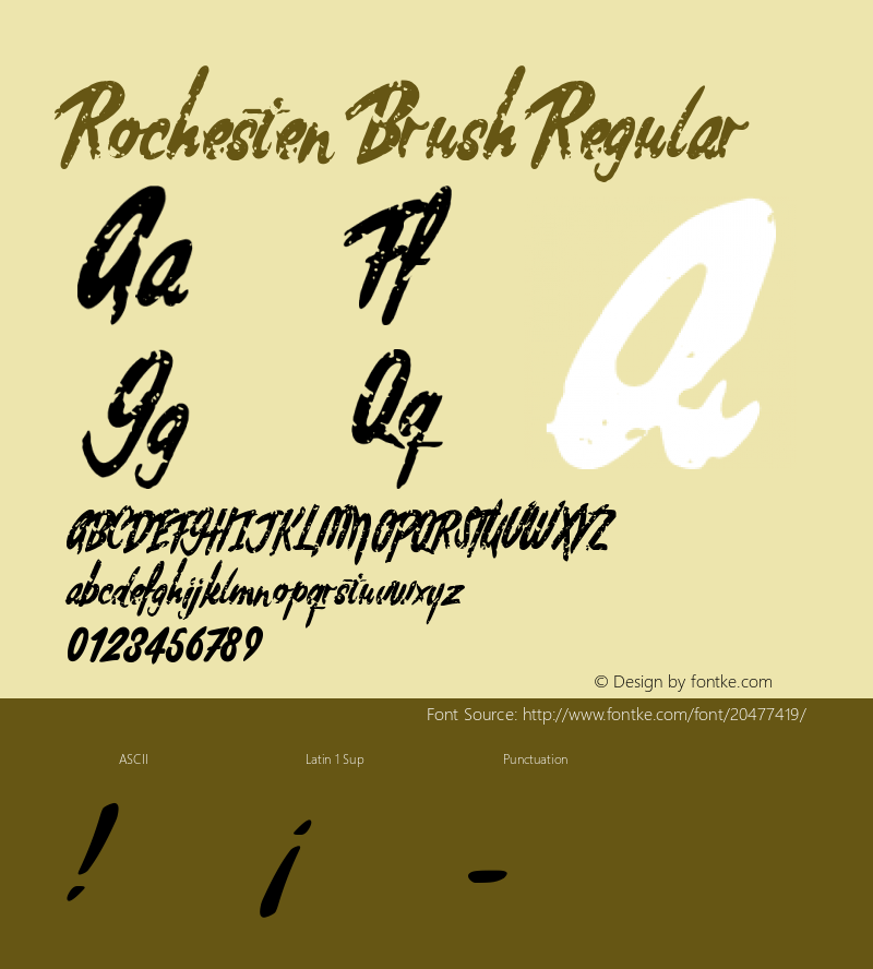 Rochesten Brush Version 1.001;PS 001.001;hotconv 1.0.70;makeotf.lib2.5.58329 Font Sample