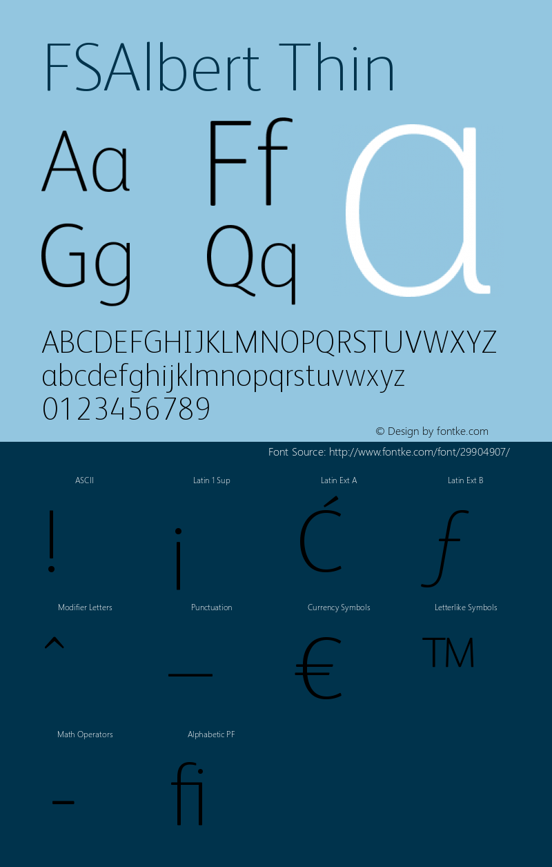 FSAlbert Thin Version 1.000;PS 001.000;hotconv 1.0.38 Font Sample