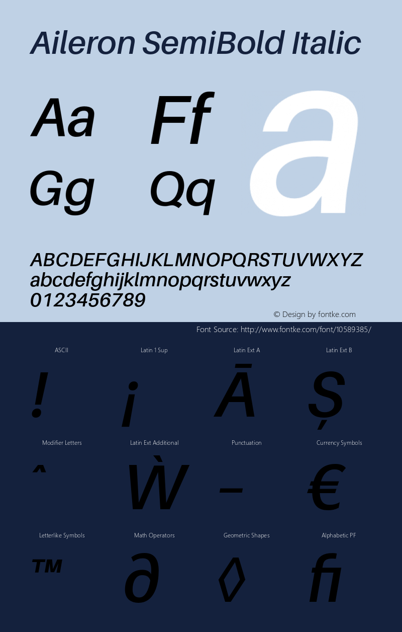 Aileron SemiBold Italic Version 1.102;PS 001.102;hotconv 1.0.70;makeotf.lib2.5.58329 Font Sample