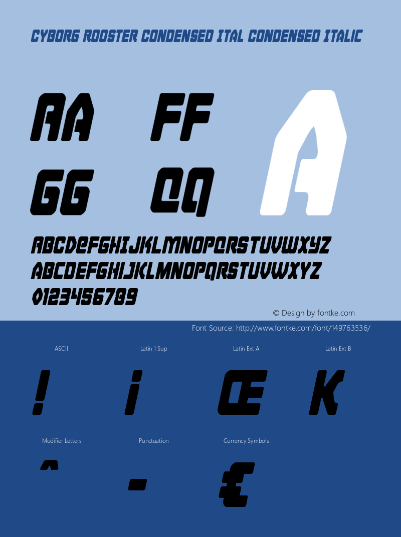 Cyborg Rooster Condensed Ital Version 1.0; 2015 Font Sample