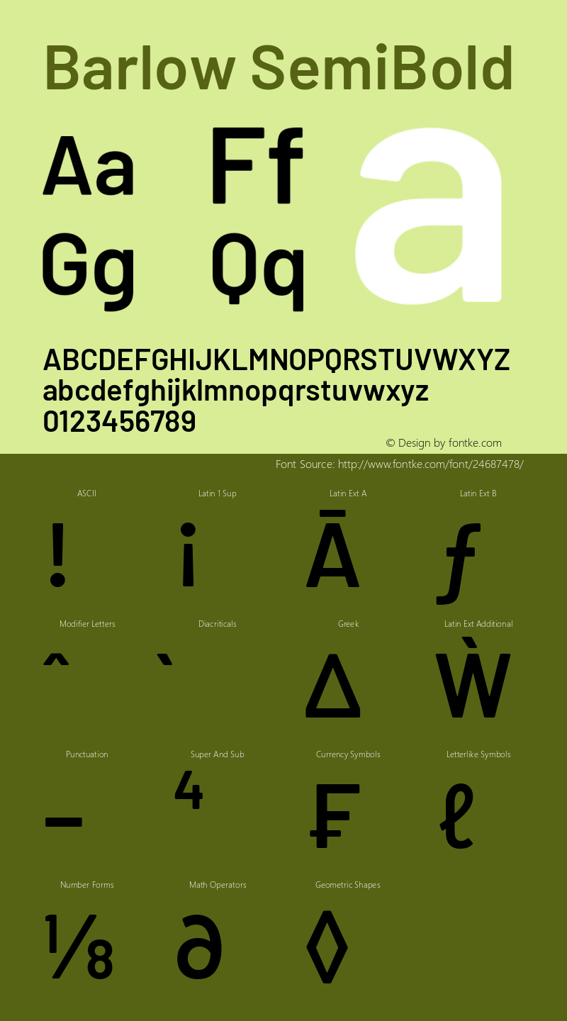 Barlow SemiBold Version 1.204 Font Sample