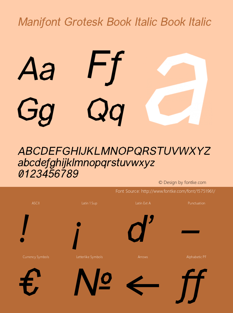 Manifont Grotesk Book Italic Book Italic Version 001.001 Font Sample