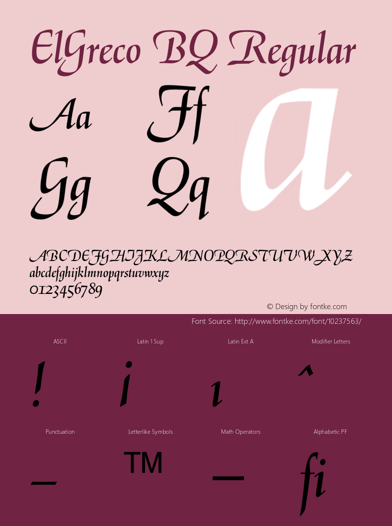 ElGreco BQ Regular 001.000 Font Sample