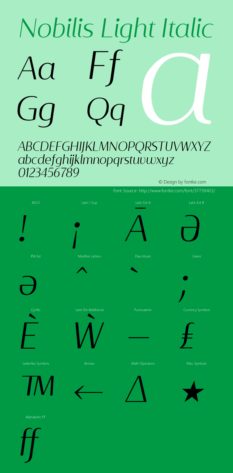 Nobilis Light Italic Version 1.001 | wf-rip DC20180430 Font Sample