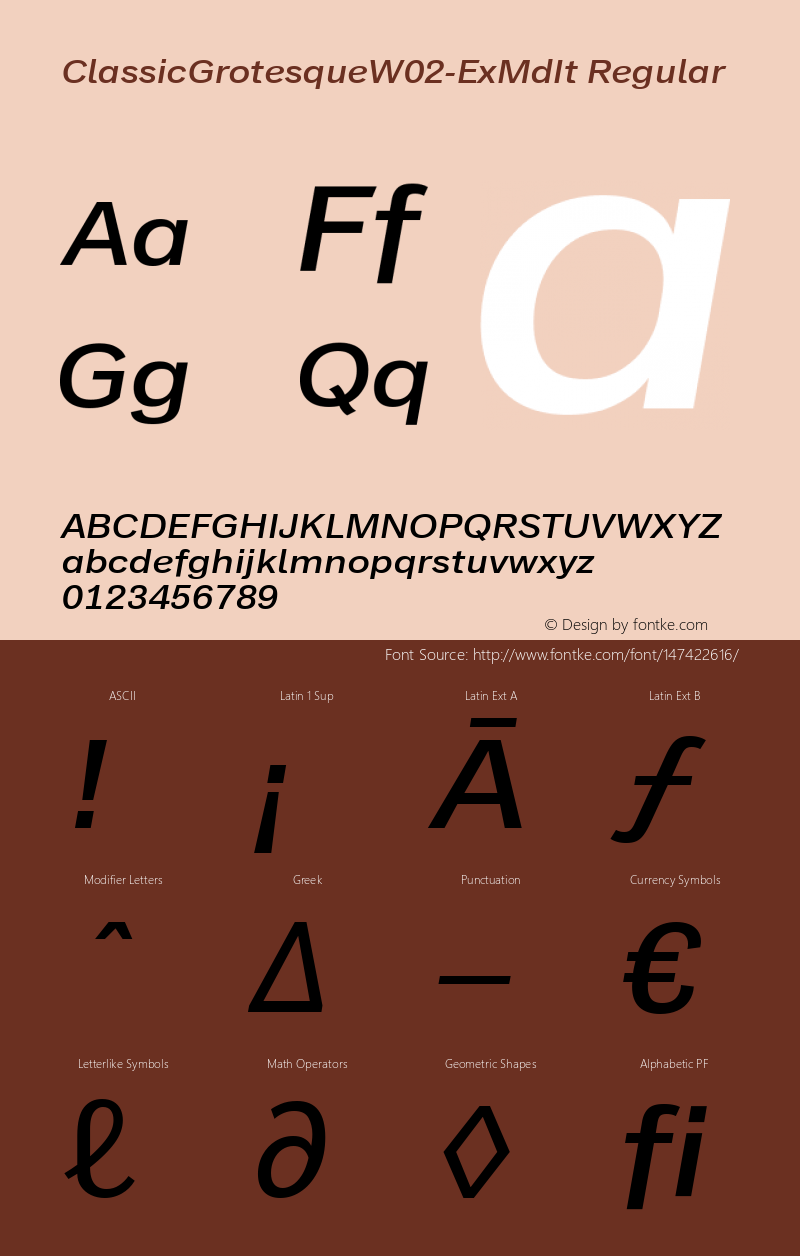 Classic Grotesque W02 Ex Md It Version 1.00 Font Sample