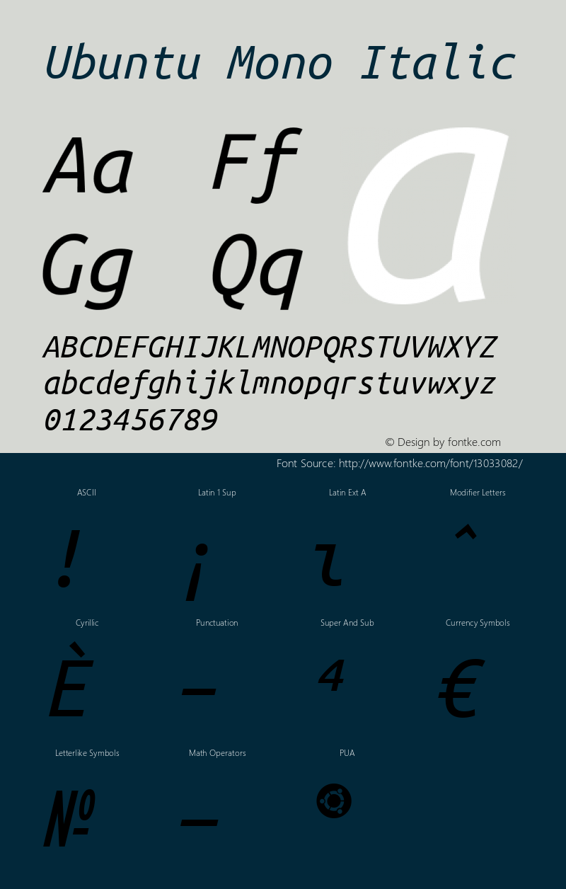 Ubuntu Mono Italic Version 0.80 Font Sample