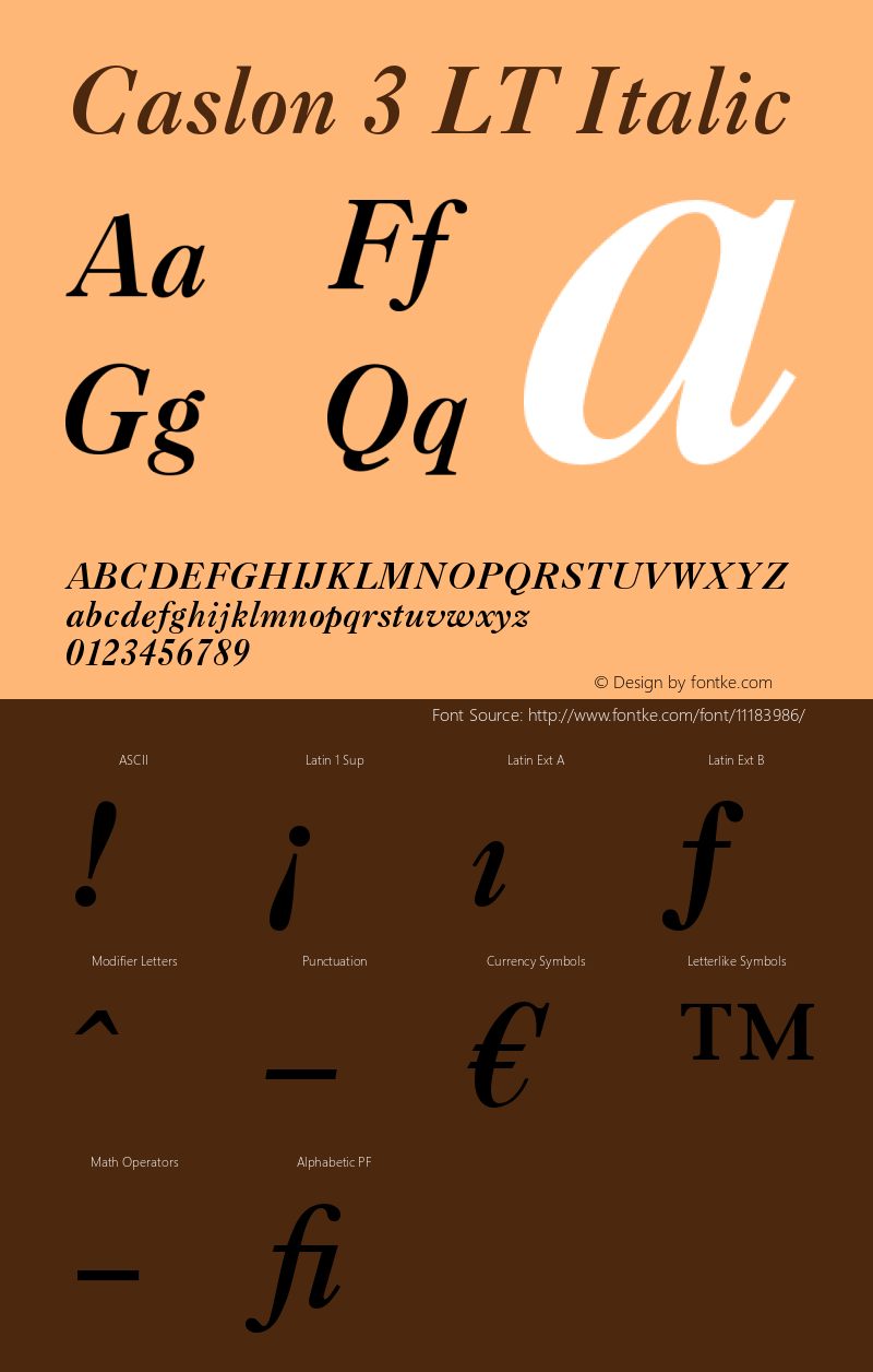 Caslon 3 LT Italic Version 006.000 Font Sample