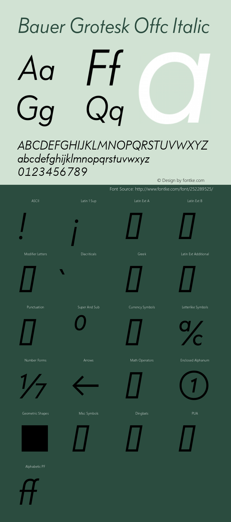 Bauer Grotesk Offc Italic Version 7.504; 2014; Build 1020图片样张