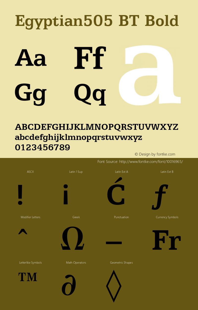 Egyptian505 BT Bold mfgpctt-v4.4 Jan 4 1999 Font Sample