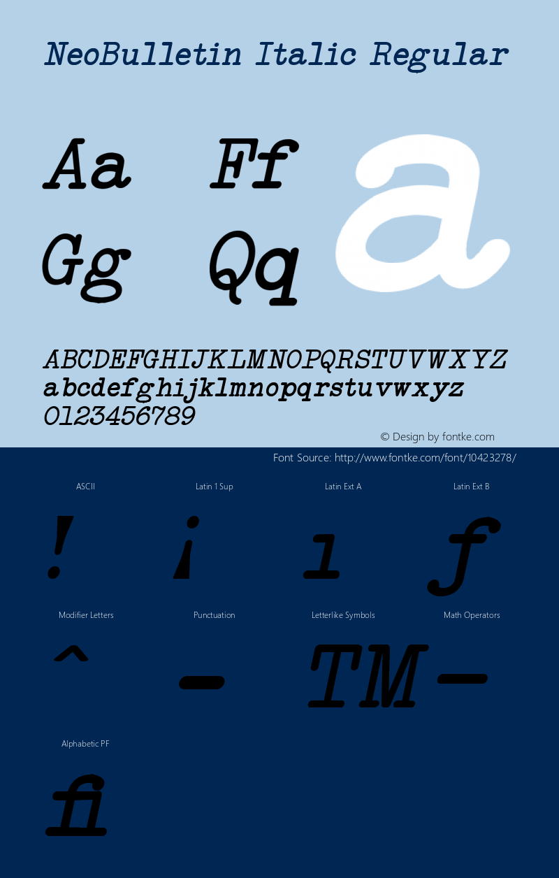 NeoBulletin Italic Regular Version 1.000 2012 initial release Font Sample