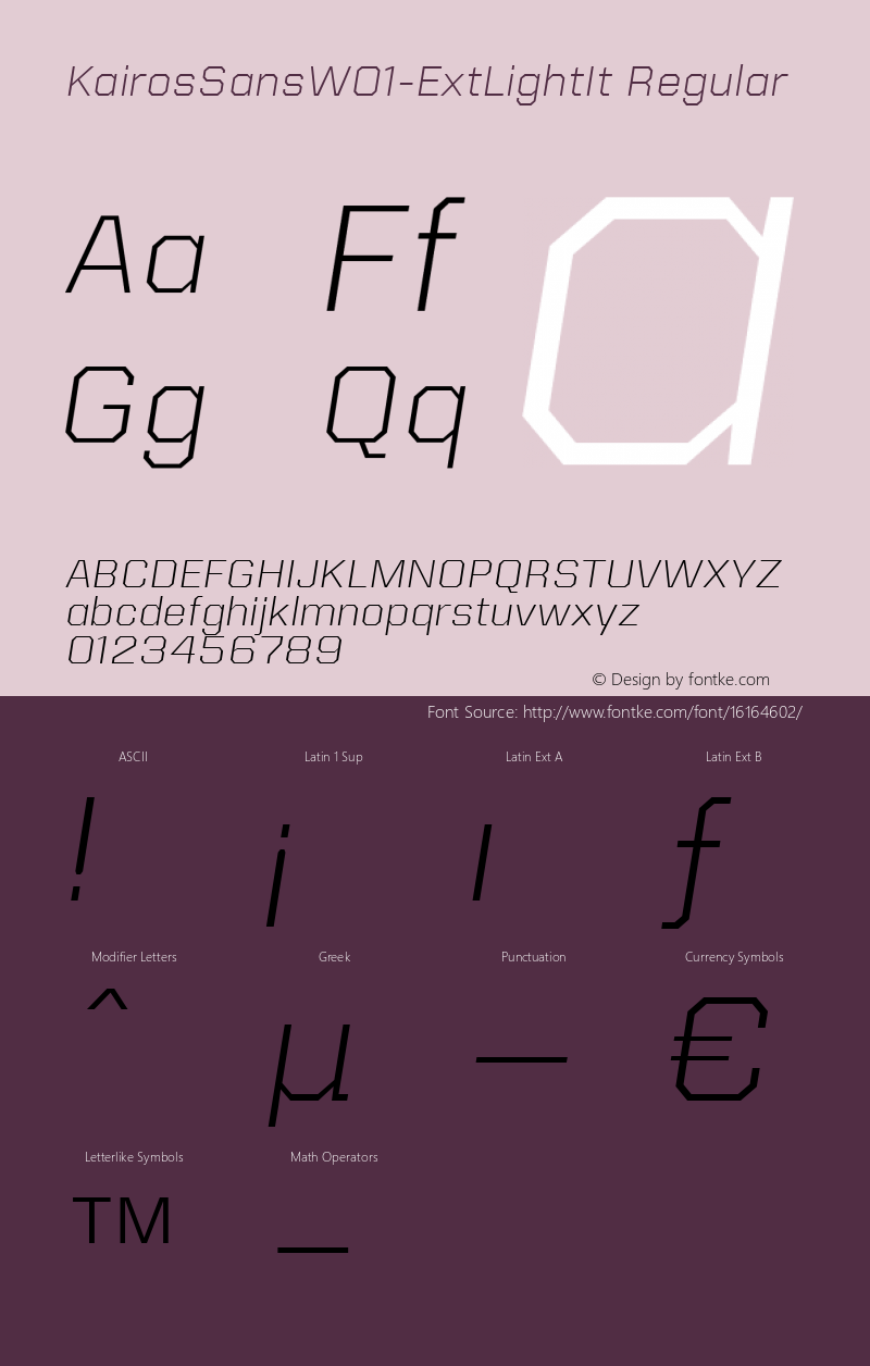 KairosSansW01-ExtLightIt Regular Version 1.00 Font Sample