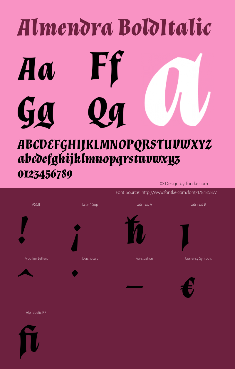 Almendra BoldItalic Version 1.003 Font Sample