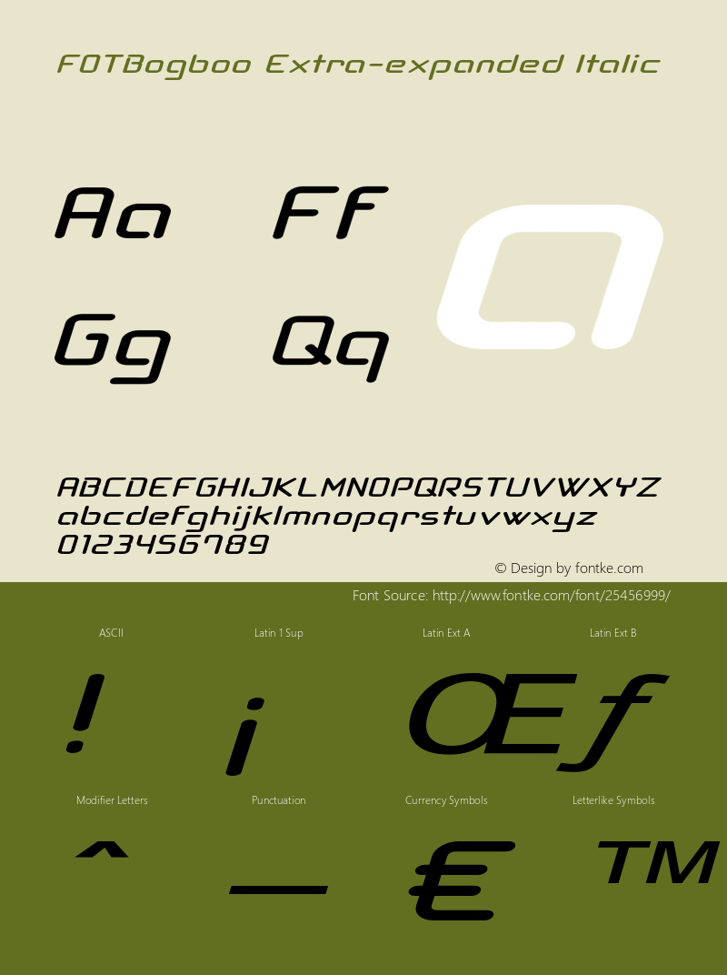 FOTBogboo-ExtraexpandedItalic Version 1.000 Font Sample