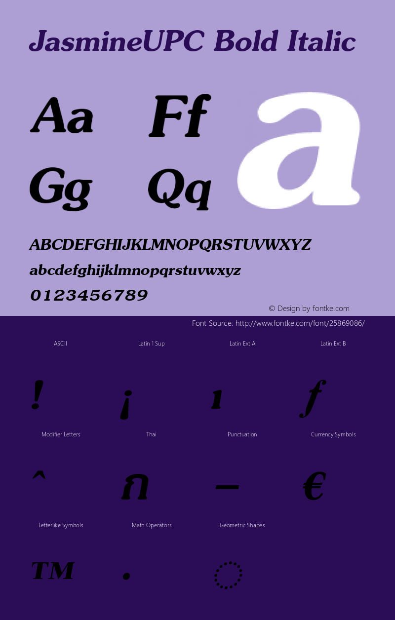 JasmineUPC Bold Italic Version 5.05 Font Sample