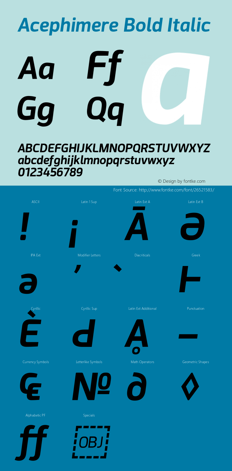 Acephimere Bold Italic Version 1.01 August 4, 2018 Font Sample