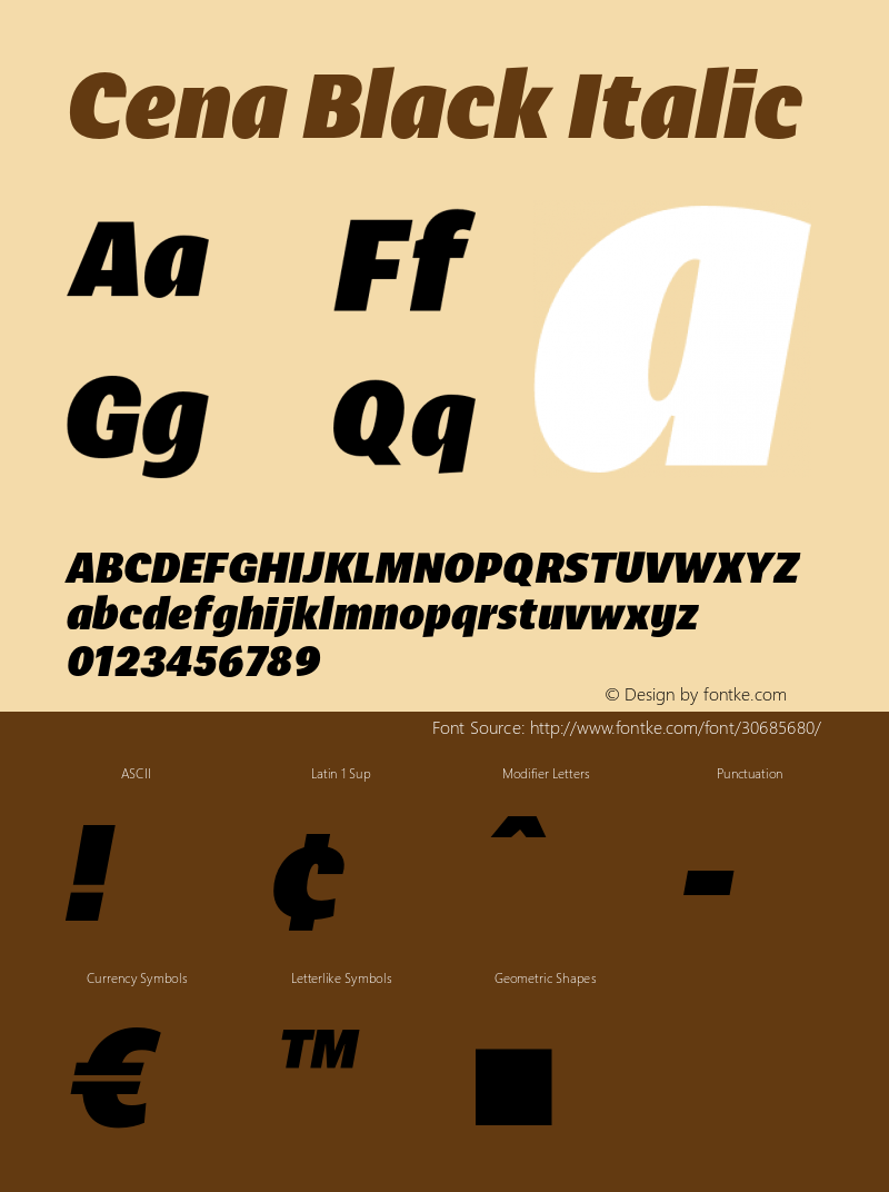 Cena-BlackItalic Version 1.000;hotconv 1.0.109;makeotfexe 2.5.65596 Font Sample