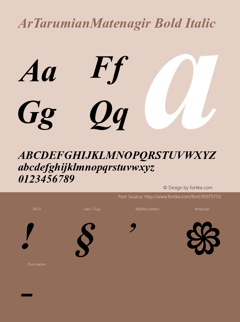 ArTarumianMatenagir Bold Italic Macromedia Fontographer 4.1 19-12-96 Font Sample