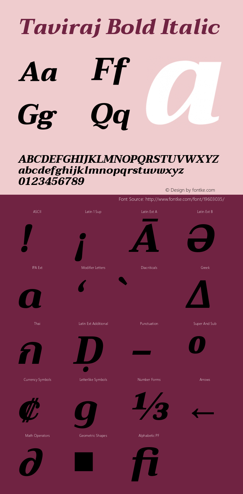 Taviraj Bold Italic Version 1.001 Font Sample