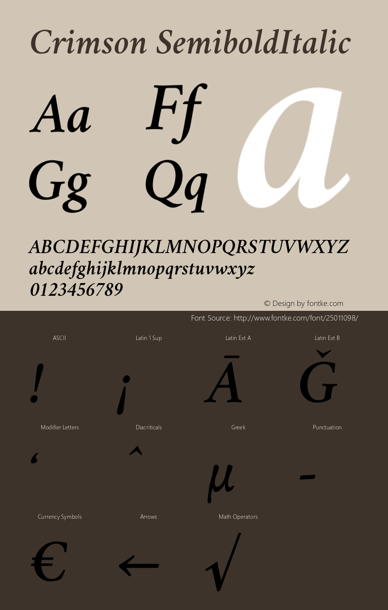 Crimson Semibold Italic Version 0.8 Font Sample