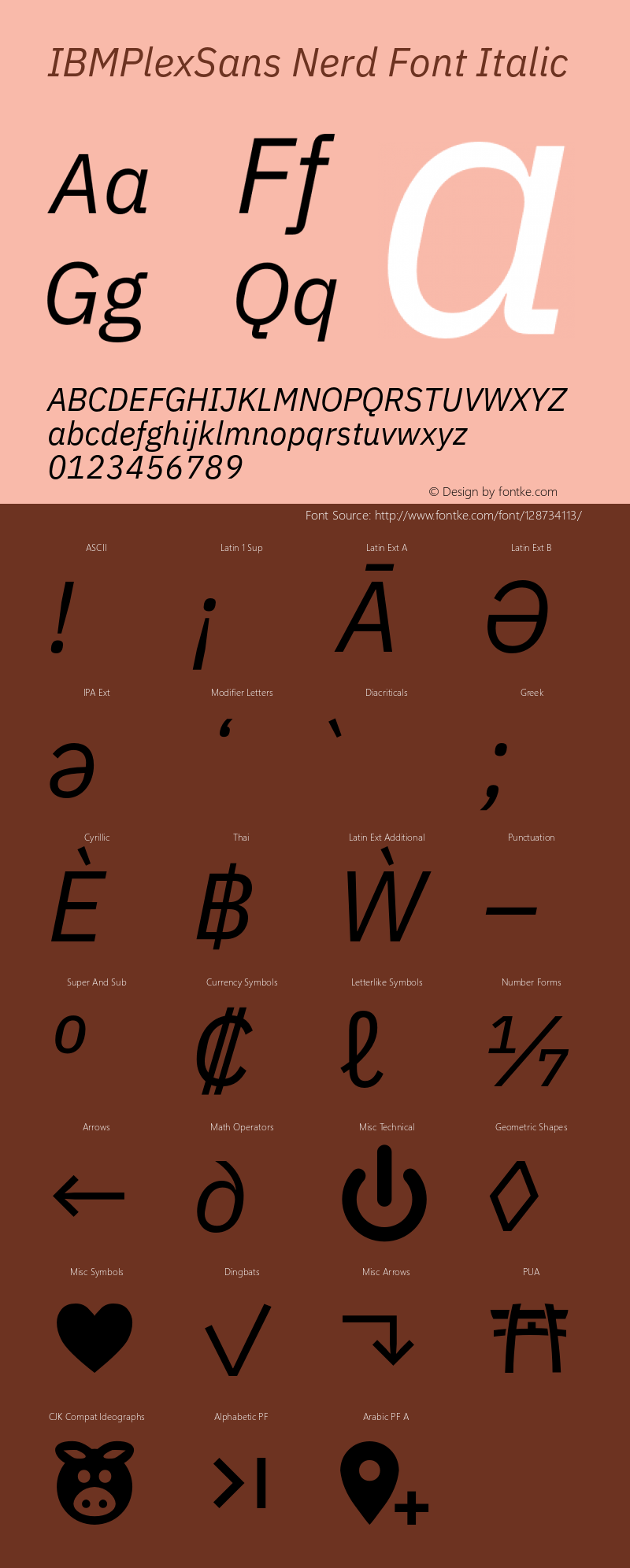 IBM Plex Sans Italic Nerd Font Complete Version 3.2 Font Sample